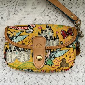 Disney World Parks Yellow Dooney and Burke Tinker Bell Mickey Mouse Wristlet